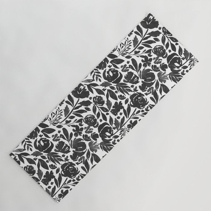 Simple black and white flower garden Yoga Mat Gallery Image 1