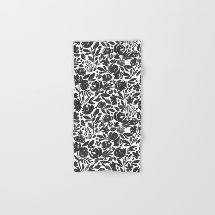 Simple black and white flower garden Bath Towel Gallery Image 1