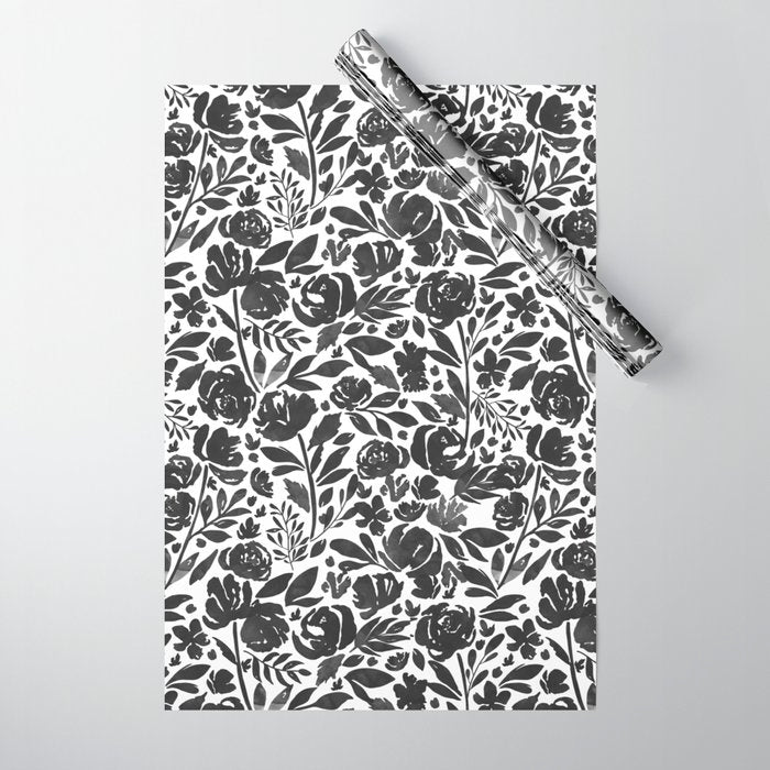 Simple black and white flower garden Wrapping Paper Gallery Image 1