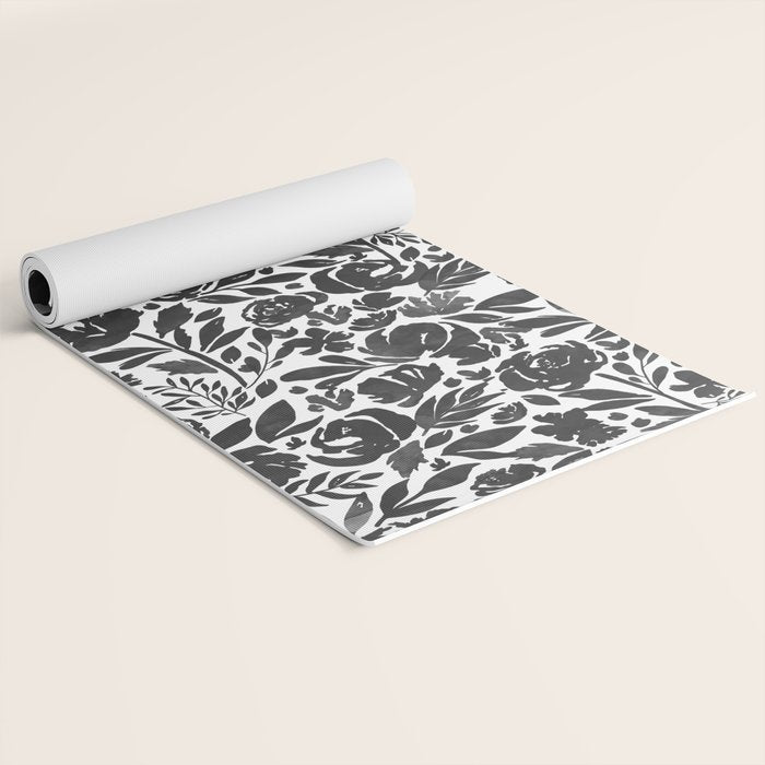 Simple black and white flower garden Yoga Mat Gallery Image 2