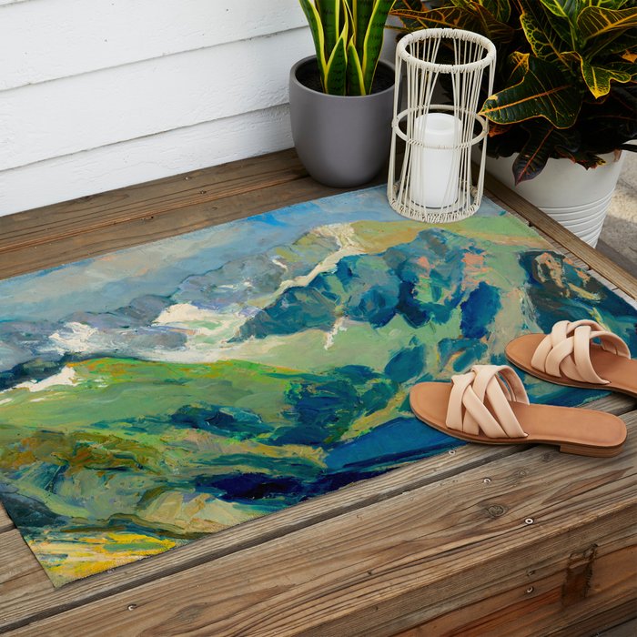 Mountain Landscape Oil Painting Outdoor Rug Gallery Image 2