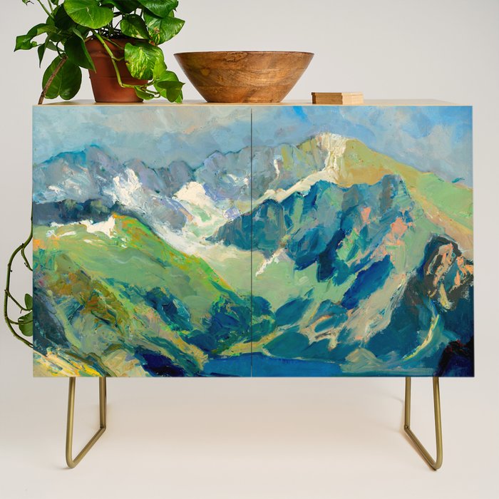 Mountain Landscape Oil Painting Credenza Gallery Image 1