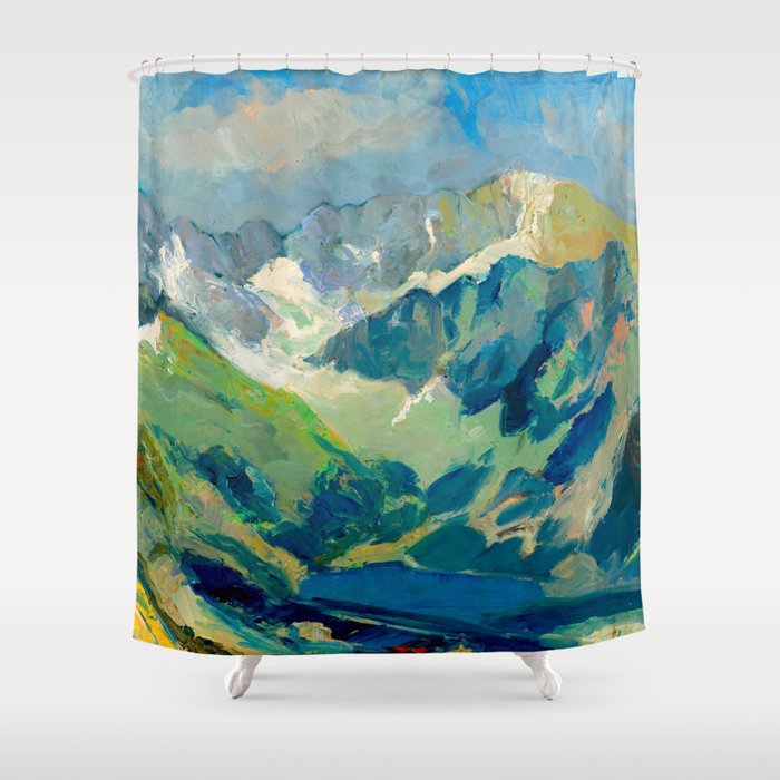 Mountain Landscape Oil Painting Shower Curtain Gallery Image 1