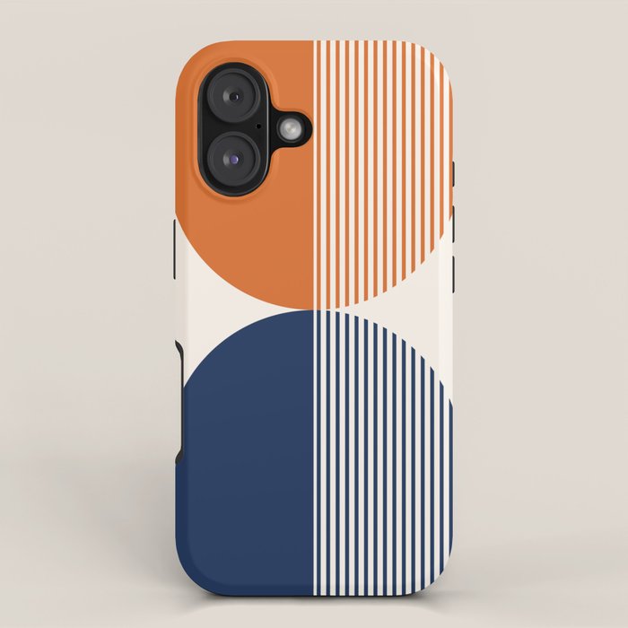 Abstraction Shapes 116 in Navy Blue Orange (Moon Phase Abstract)  iPhone Case Gallery Image 1