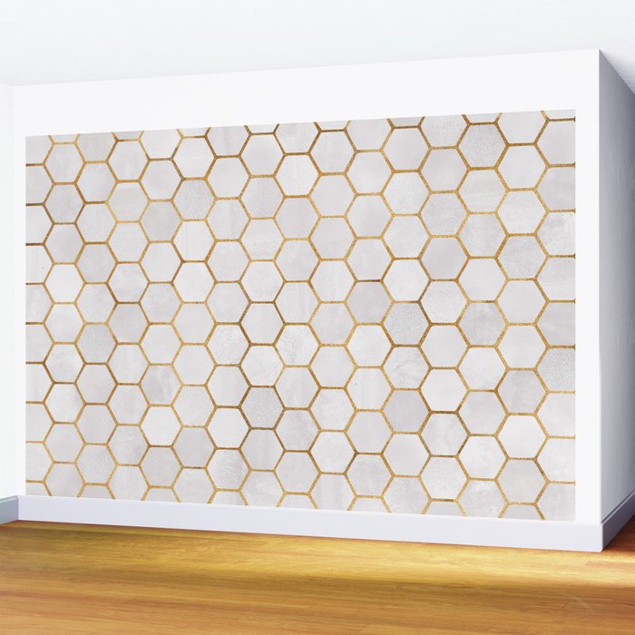 Neutral Geometric Hexagon Pattern Wall Mural Gallery Image 2
