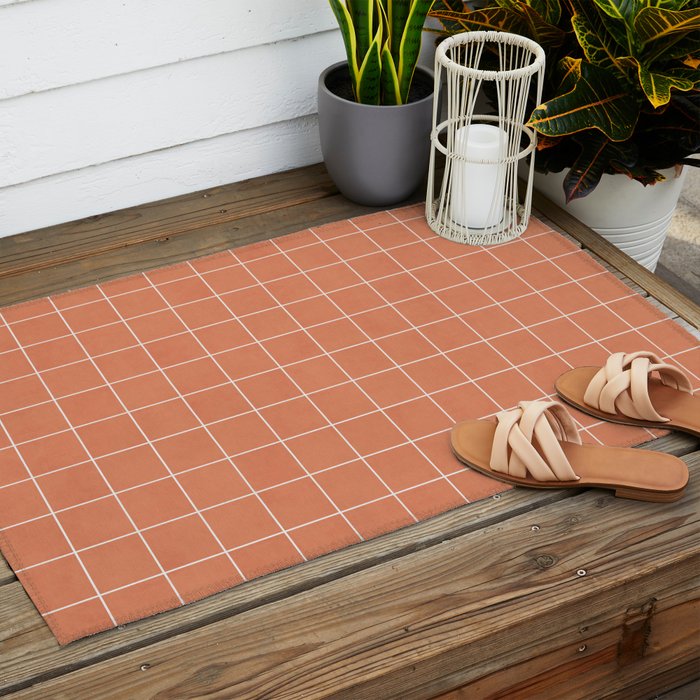 Small Grid Pattern - Coral Outdoor Rug Gallery Image 2