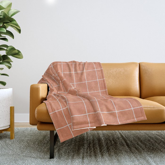 Small Grid Pattern - Coral Throw Blanket Gallery Image 1