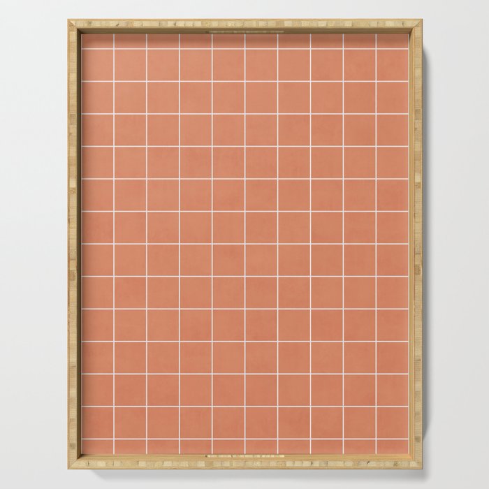 Small Grid Pattern - Coral Serving Tray Gallery Image 1