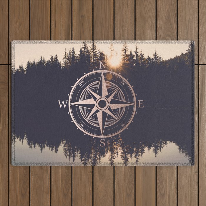Rose Gold Compass Forest Outdoor Rug Gallery Image 1