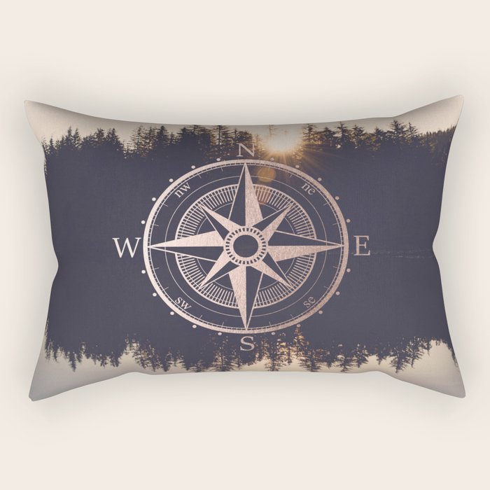 Rose Gold Compass Forest Rectangular Pillow Gallery Image 2