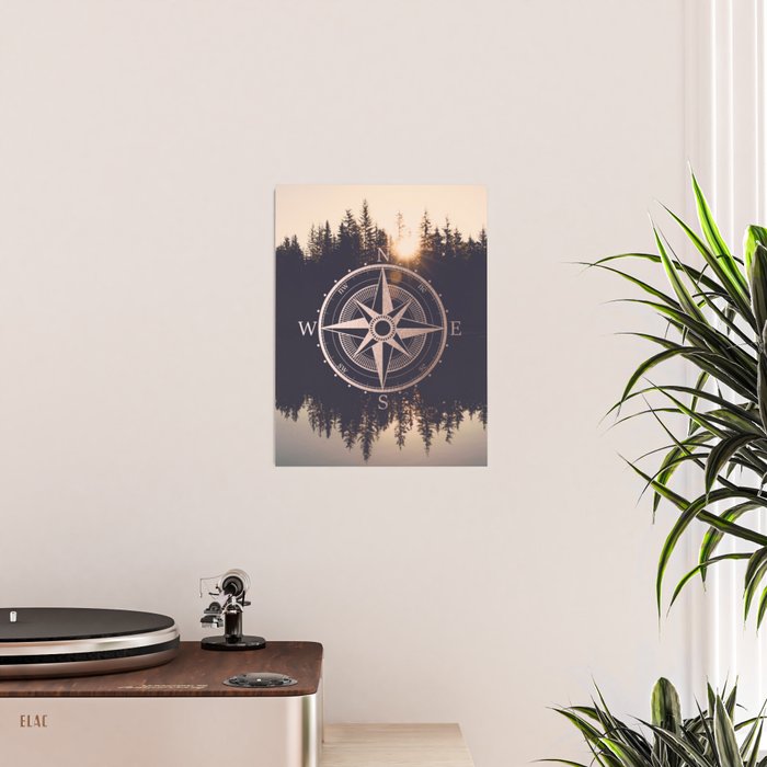 Rose Gold Compass Forest Poster Gallery Image 2