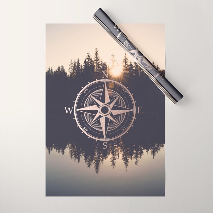Rose Gold Compass Forest Wrapping Paper Gallery Image 1