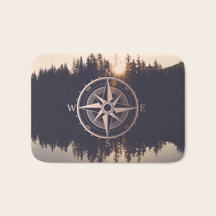 Rose Gold Compass Forest Bath Mat Gallery Image 1