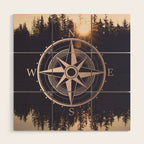 Rose Gold Compass Forest Wood Wall Art Gallery Image 1