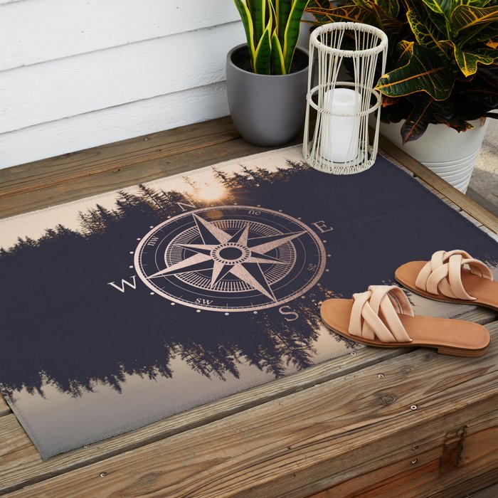 Rose Gold Compass Forest Outdoor Rug Gallery Image 2