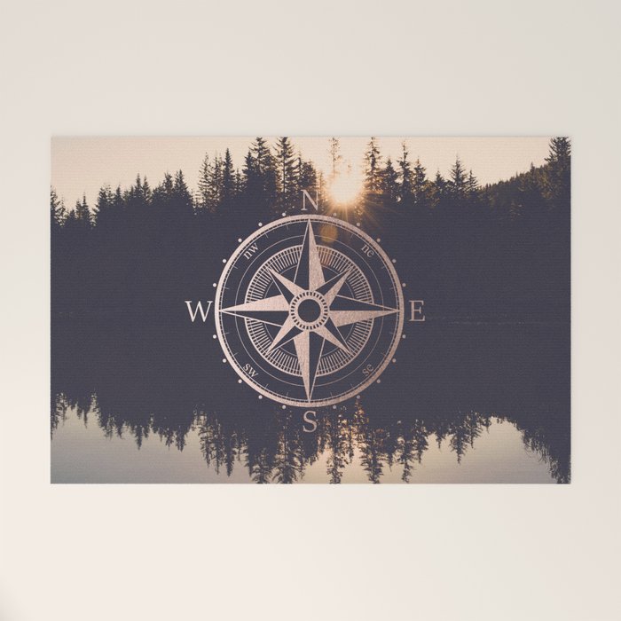 Rose Gold Compass Forest Welcome Mat Gallery Image 1