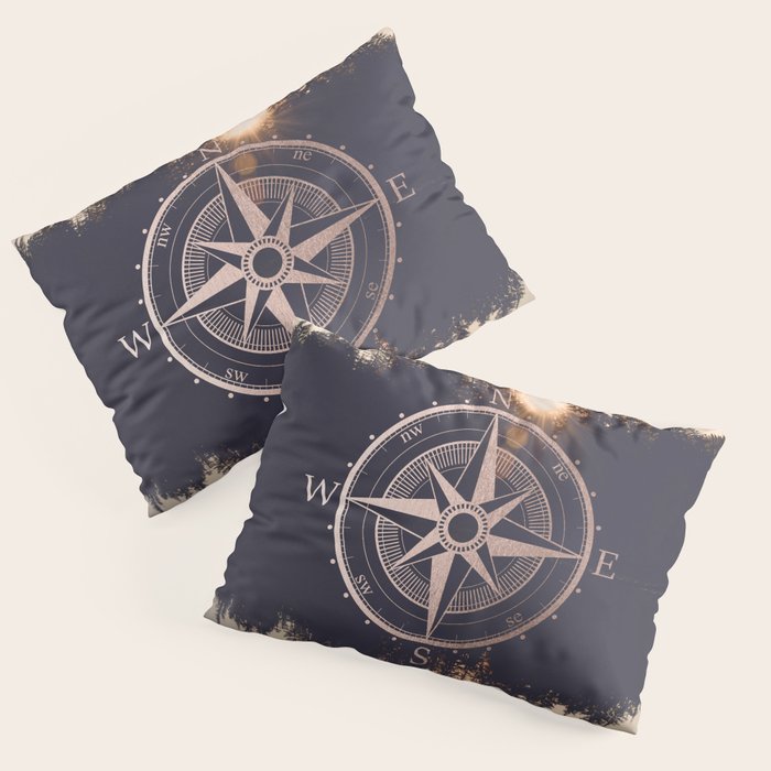 Rose Gold Compass Forest Pillow Sham Gallery Image 1