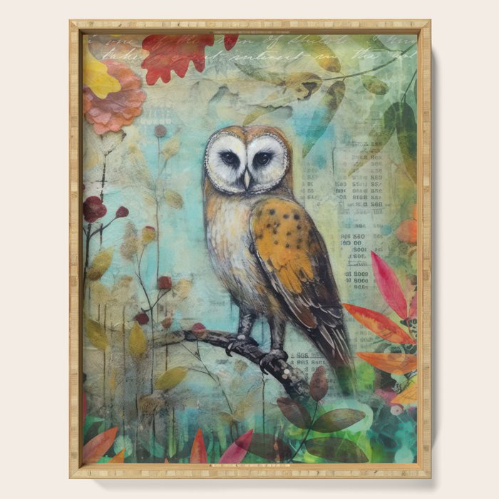 Colorful Owl Forest Garden Indian Summer Flora And Wildlife Serving Tray Gallery Image 1