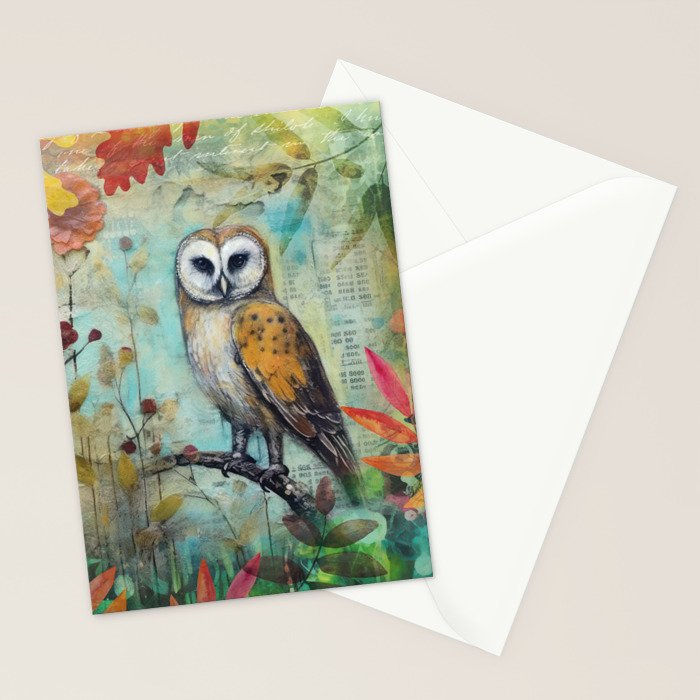 Colorful Owl Forest Garden Indian Summer Flora And Wildlife Stationery Card Gallery Image 2