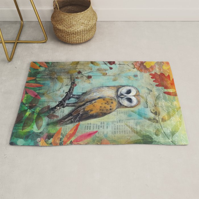 Colorful Owl Forest Garden Indian Summer Flora And Wildlife Rug Gallery Image 1