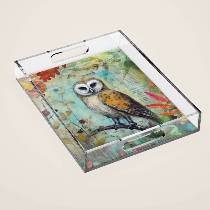Colorful Owl Forest Garden Indian Summer Flora And Wildlife Acrylic Tray Gallery Image 1