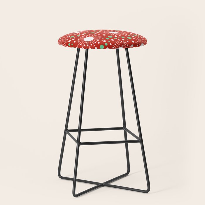 Christmas Holiday MidCentury Modern Atomic Snowflakes in Red Green and White Stool Gallery Image 1