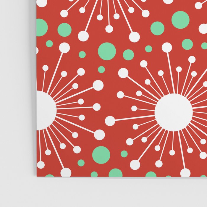 Christmas Holiday MidCentury Modern Atomic Snowflakes in Red Green and White Poster Gallery Image 3