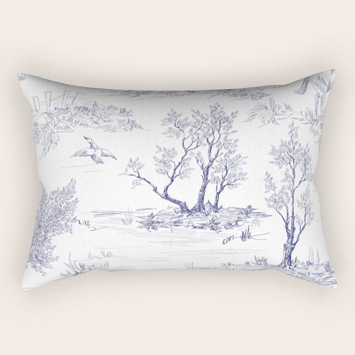 Toile de Jouy Vintage French Navy Blue White Pattern Rectangular Pillow Gallery Image 2