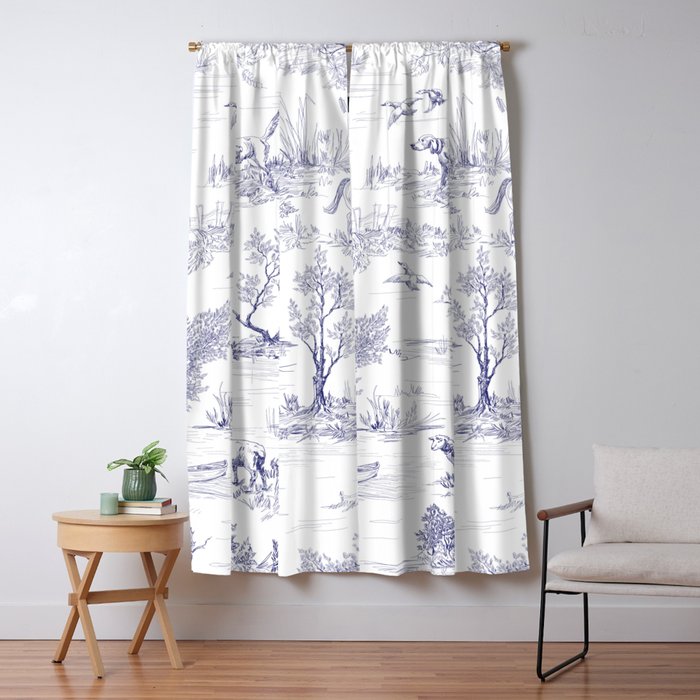Toile de Jouy Vintage French Navy Blue White Pattern Window Curtain Gallery Image 5