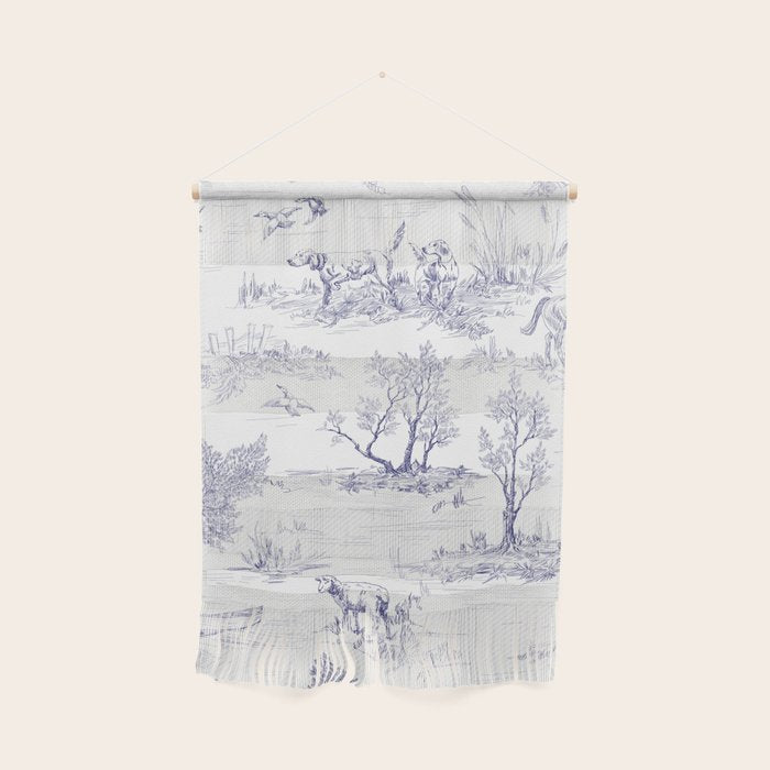 Toile de Jouy Vintage French Navy Blue White Pattern Wall Hanging Gallery Image 1