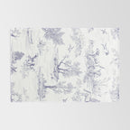 Toile de Jouy Vintage French Navy Blue White Pattern Rug Gallery Image 2