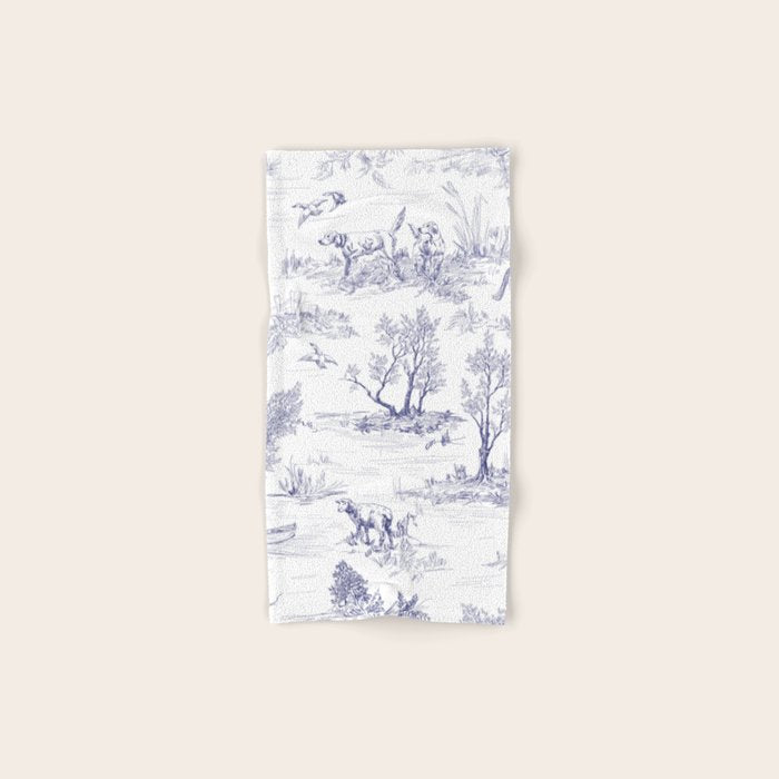 Toile de Jouy Vintage French Navy Blue White Pattern Bath Towel Gallery Image 1