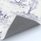 Toile de Jouy Vintage French Navy Blue White Pattern Rug Gallery Image 4