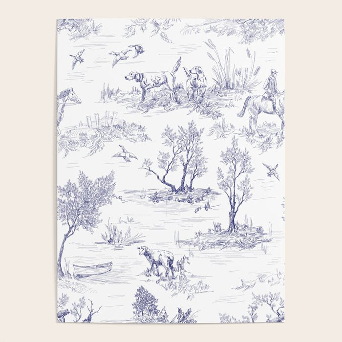 Toile de Jouy Vintage French Navy Blue White Pattern Poster Gallery Image 4