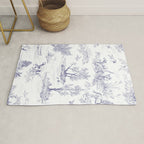 Toile de Jouy Vintage French Navy Blue White Pattern Rug Gallery Image 1