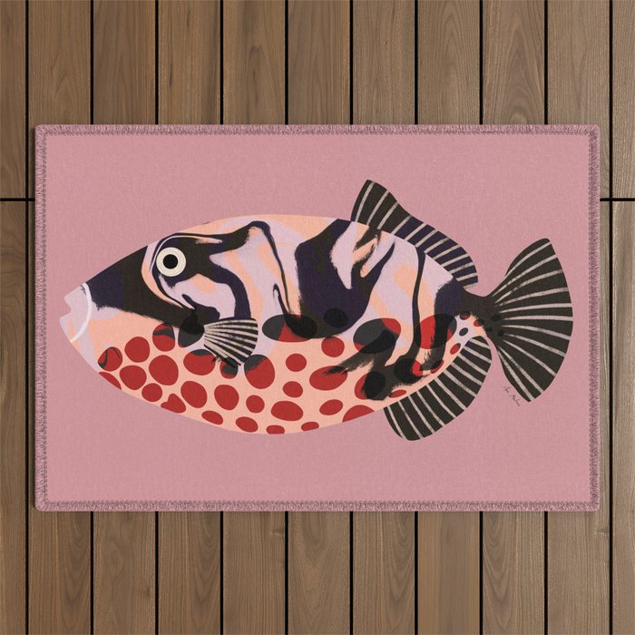Tropical Fish with Red Polka Dots Outdoor Rug Gallery Image 1