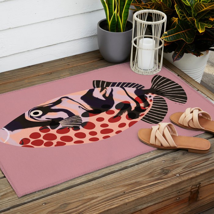 Tropical Fish with Red Polka Dots Outdoor Rug Gallery Image 2