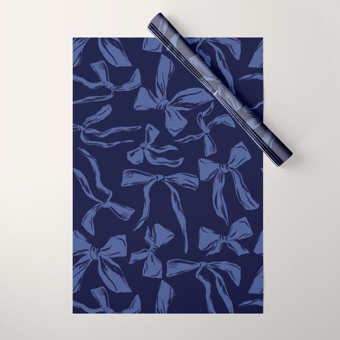 Blue bow pattern with dark background Wrapping Paper Gallery Image 1