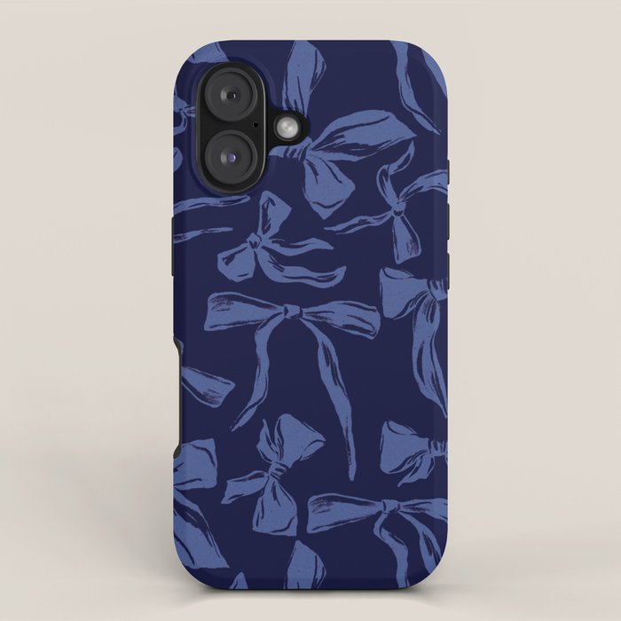 Blue bow pattern with dark background iPhone Case Gallery Image 1