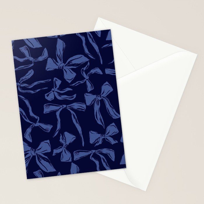 Blue bow pattern with dark background Stationery Card Gallery Image 2
