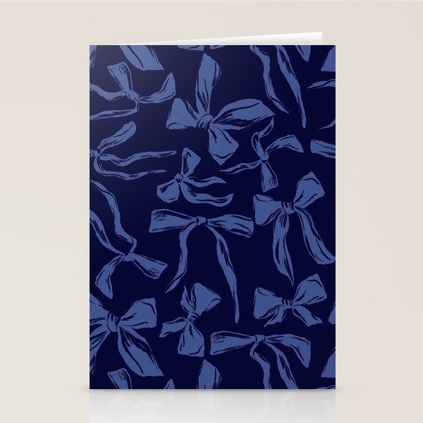 Blue bow pattern with dark background Stationery Card Gallery Image 1