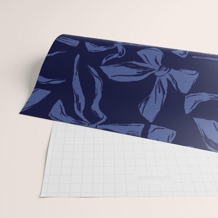Blue bow pattern with dark background Wrapping Paper Gallery Image 2