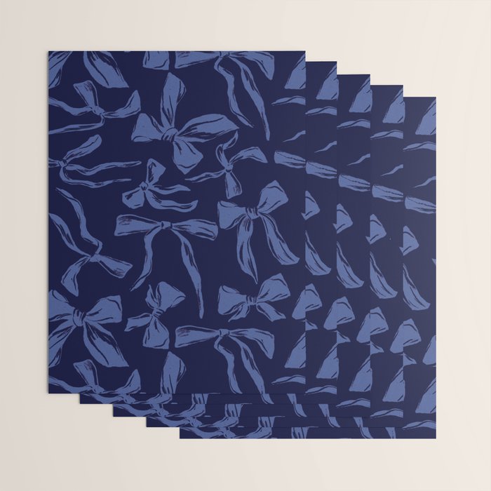 Blue bow pattern with dark background Wrapping Paper Gallery Image 3