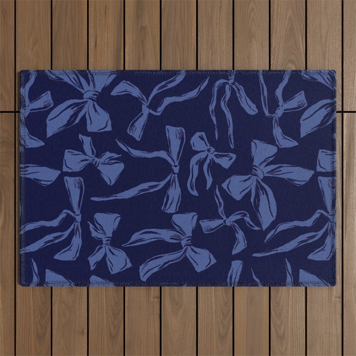 Blue bow pattern with dark background Outdoor Rug Gallery Image 1