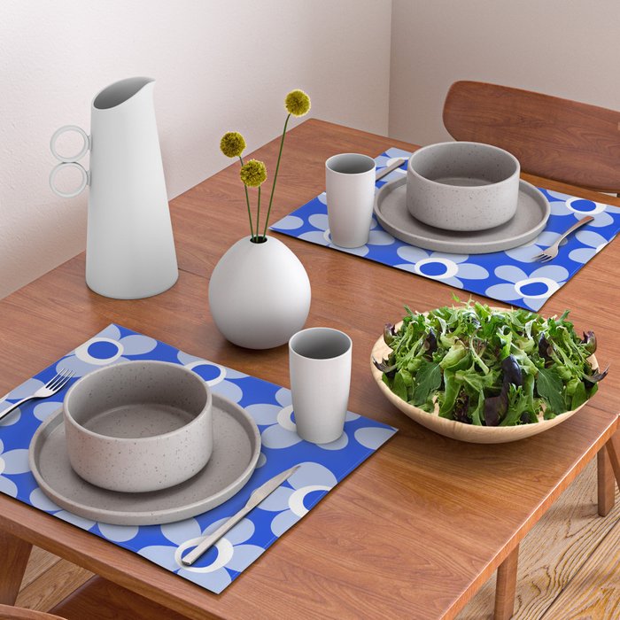 Blue Maisie Flowers Cheerful Floral Pattern in Royal Blue and Light Blue Placemat Gallery Image 2