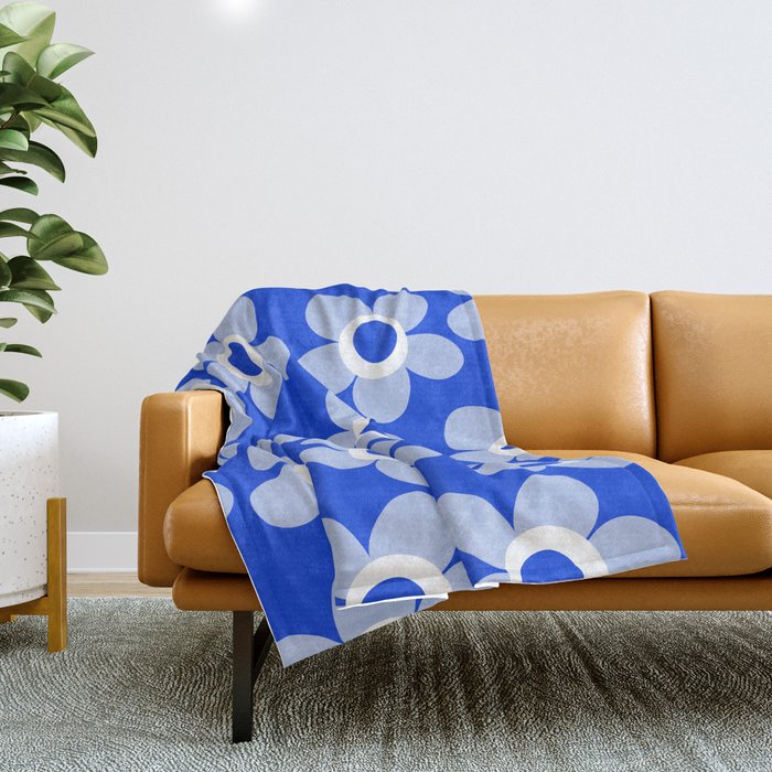 Blue Maisie Flowers Cheerful Floral Pattern in Royal Blue and Light Blue Throw Blanket Gallery Image 1