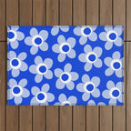 Blue Maisie Flowers Cheerful Floral Pattern in Royal Blue and Light Blue Outdoor Rug Gallery Image 1
