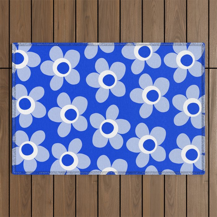 Blue Maisie Flowers Cheerful Floral Pattern in Royal Blue and Light Blue Outdoor Rug Gallery Image 1