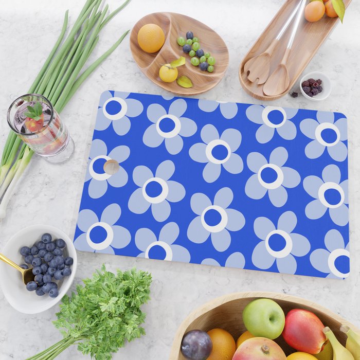 Blue Maisie Flowers Cheerful Floral Pattern in Royal Blue and Light Blue Cutting Board Gallery Image 2