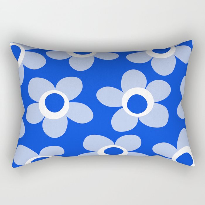 Blue Maisie Flowers Cheerful Floral Pattern in Royal Blue and Light Blue Rectangular Pillow Gallery Image 2